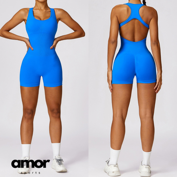 Seamless Cross Back Romper - Blue