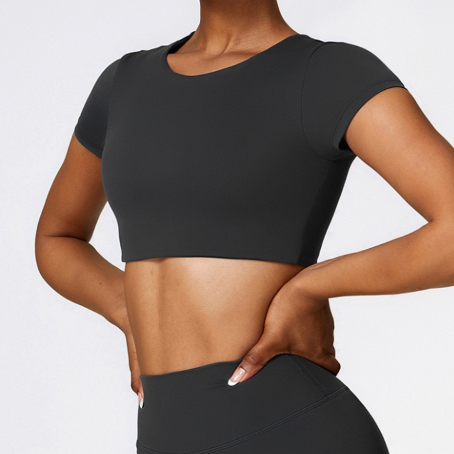 CHRISTIA Comfy Short Sleeve Crop Top - Black