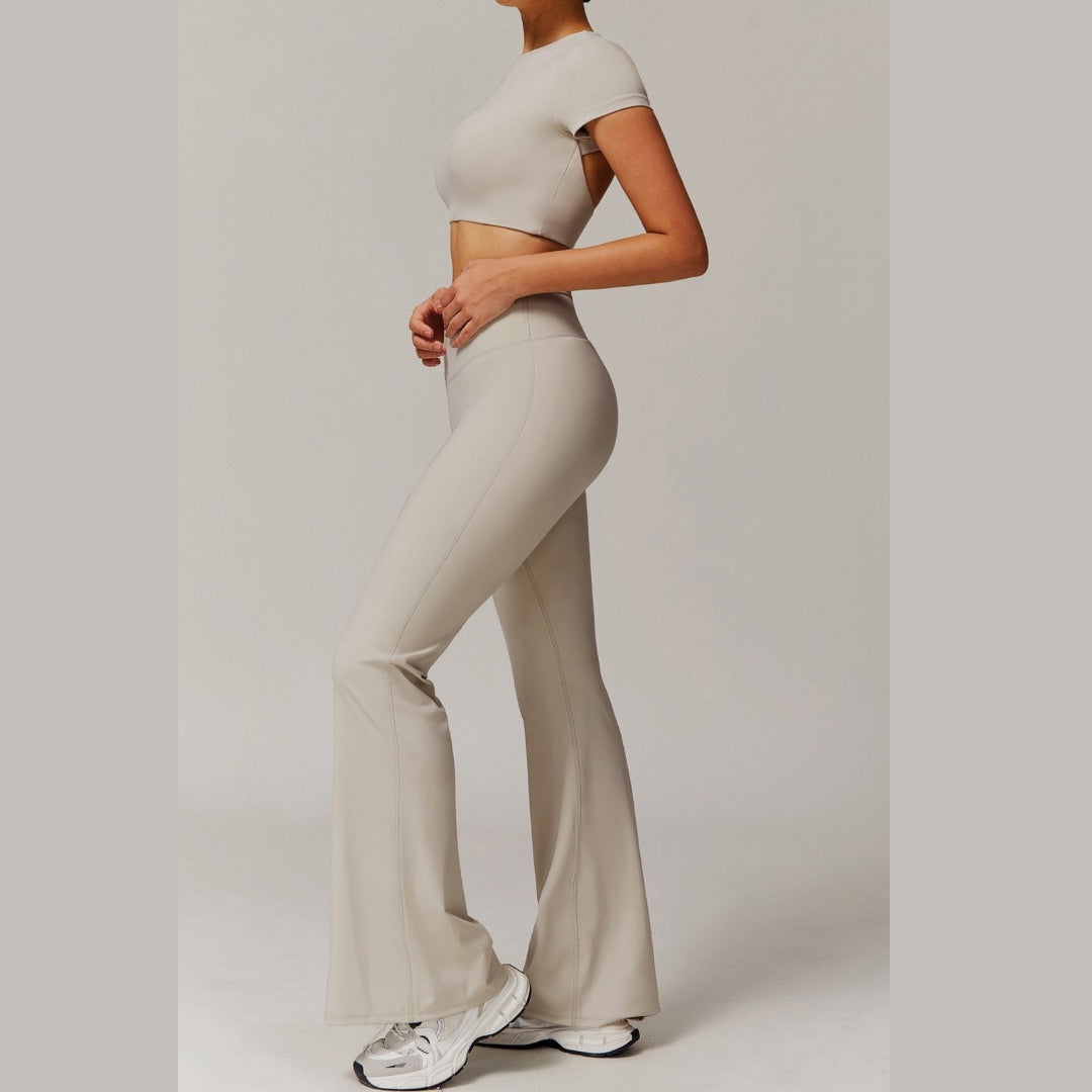 EVA Premium Short Sleeve Top Legging Set - Beige