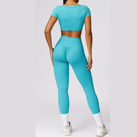 Short Sleeve Premium Scrunched Legging Set - Aqua Lake