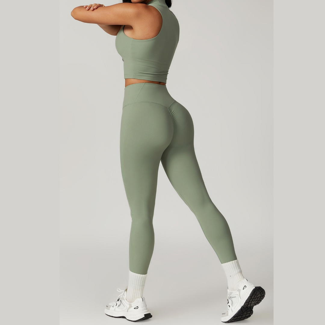 CAMILA Strong Support Vest Top Legging Set - Sage Green