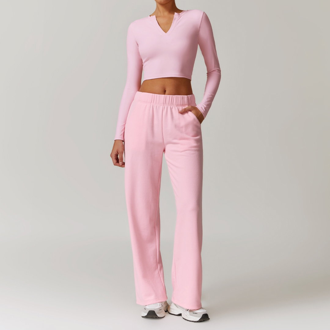 VERA Long Sleeve Top with Pants Set - Pink