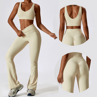 Deep V Flared Legging Set - Cream White