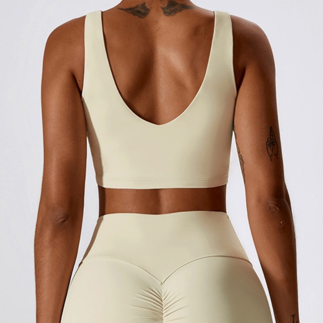 Deep V Soft Fabric Crop Top - Cream White