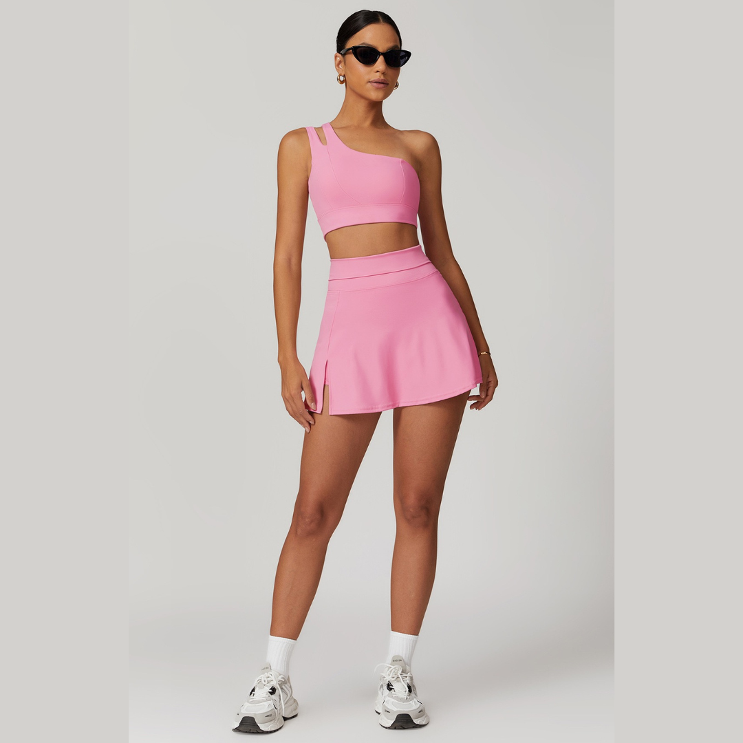 DONA Chic Single Shoulder Tennis Short Set - Pink