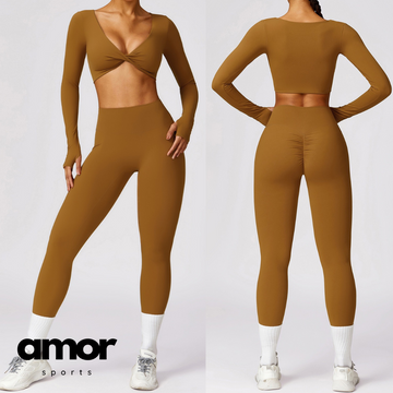 Sexy Long Sleeve Premium Legging Set - Caramel