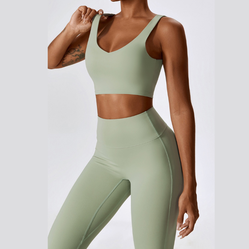 Deep V Flared Legging Set - Mint Green