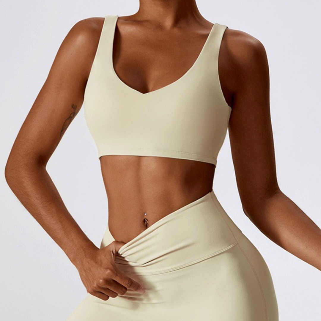 Deep V Soft Fabric Crop Top - Cream White