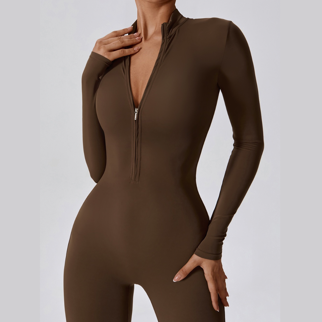 Classic Long-Sleeve Jumpsuit - Coffee