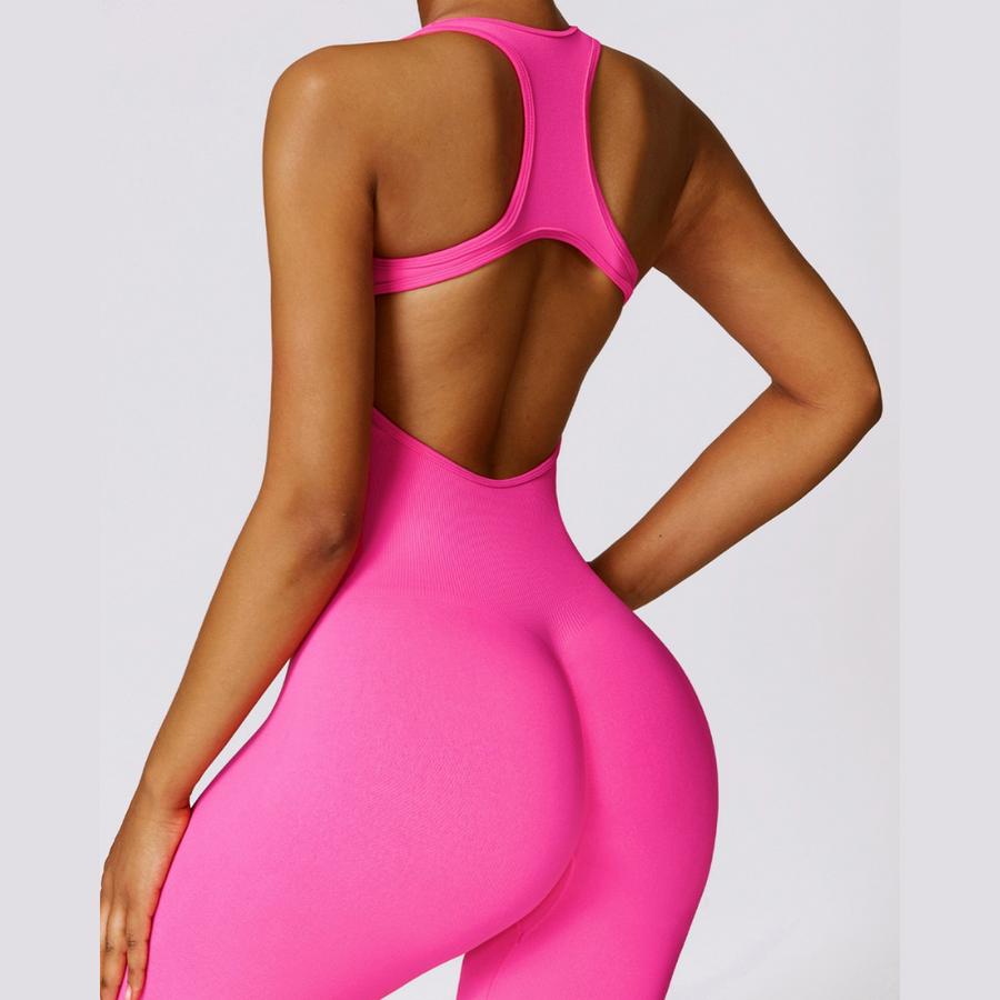 Seamless Cross Back Stylish Jumpsuit - Pink