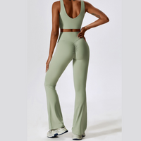 Deep V Flared Legging Set - Mint Green