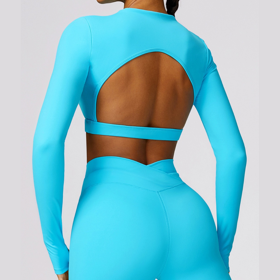 Elegant Long Sleeve Premium Crop Top - Blue