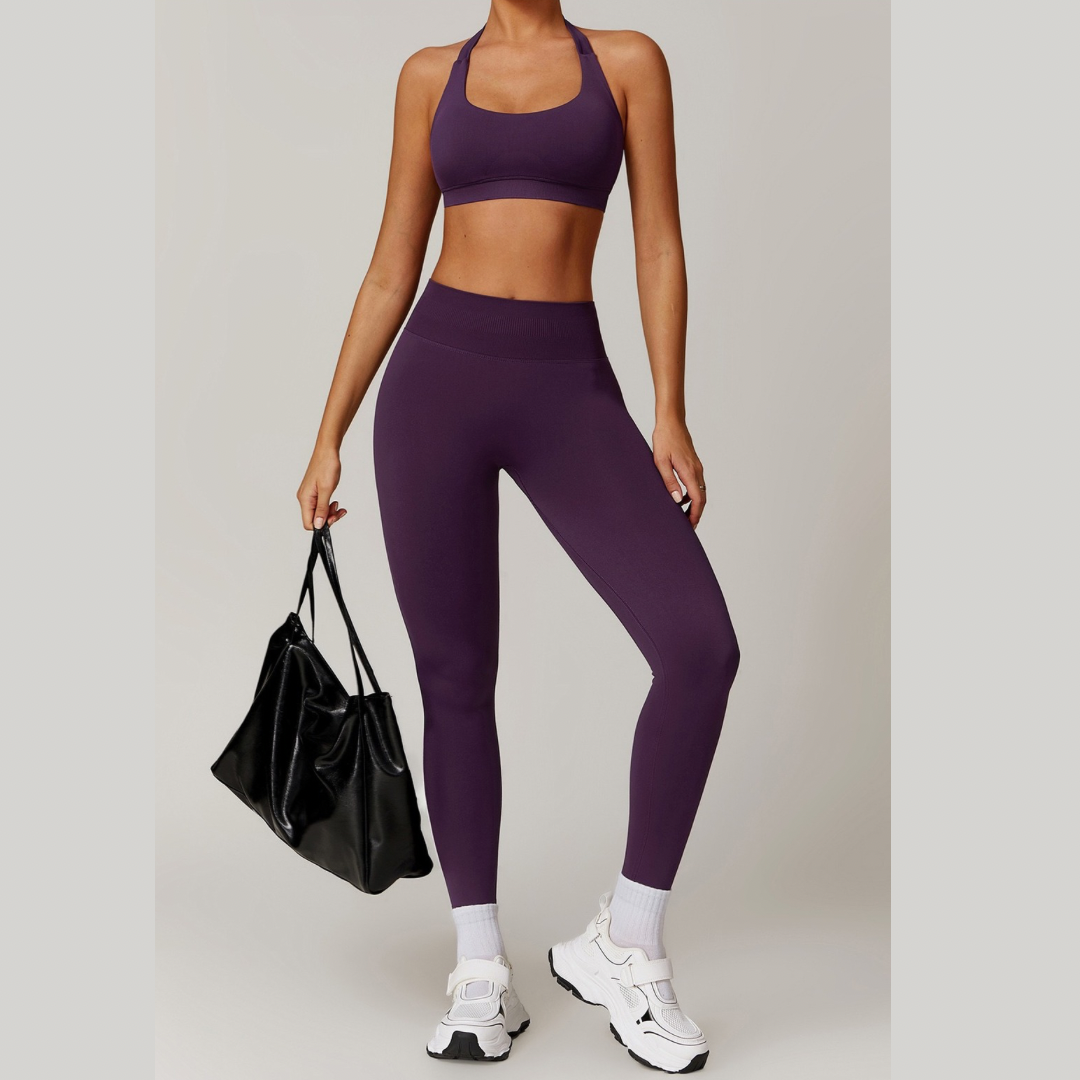 SANDY Seamless Backless Top Legging Set - Purple