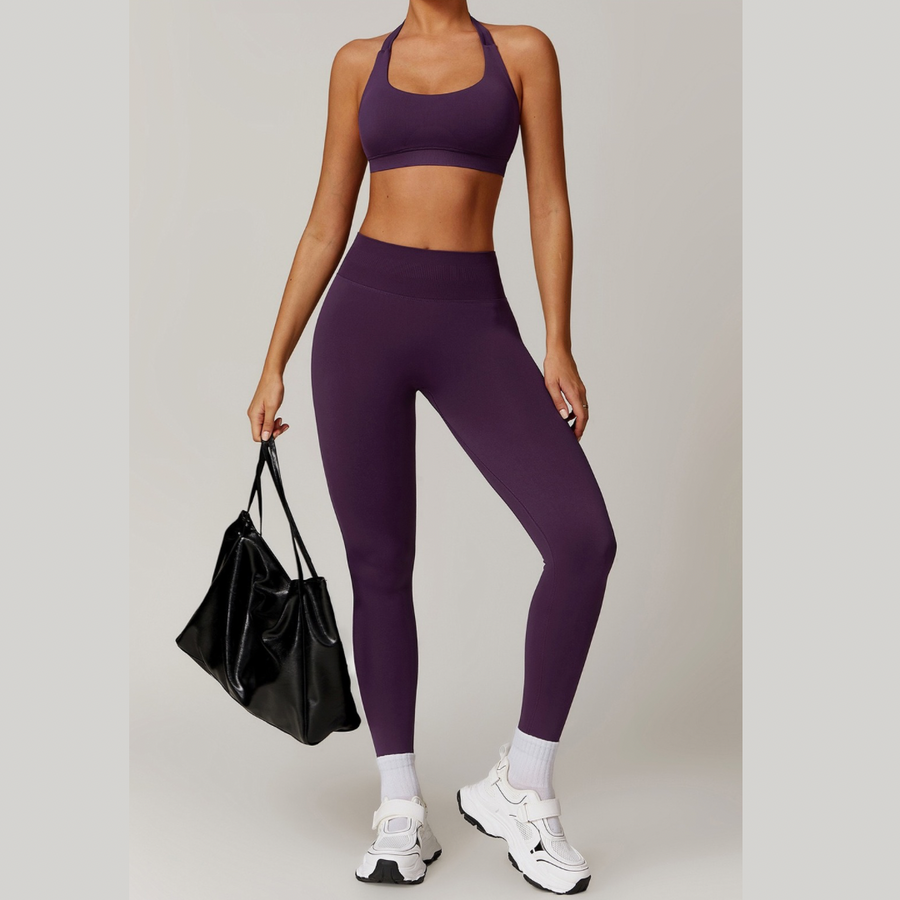 SANDY Seamless Backless Top Legging Set - Purple