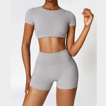 CHRISTIA Comfy Short Sleeve Crop Short Set - Grey