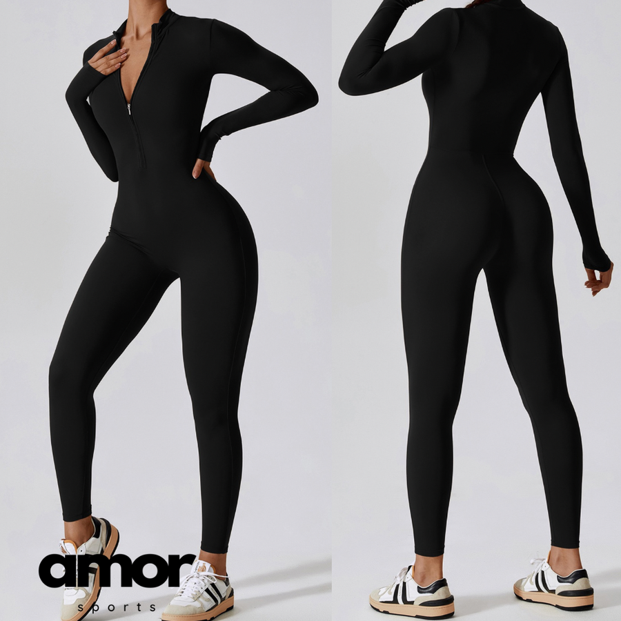 Classic Long-Sleeve Jumpsuit - Black