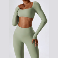 Long Sleeve Scrunch Flared Legging Set - Mint Green