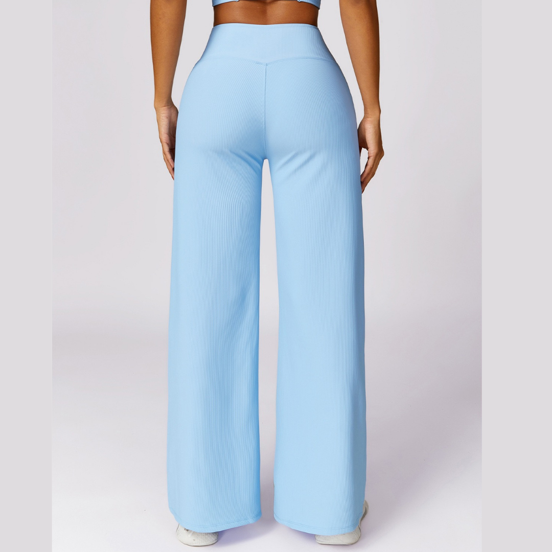 Premium Ribbed Elegant Pocket Flared Legging - Sky Blue