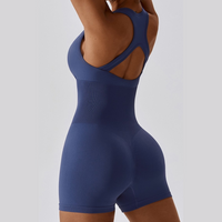 Summer Slim Waist Ribbed Romper - Dark Blue