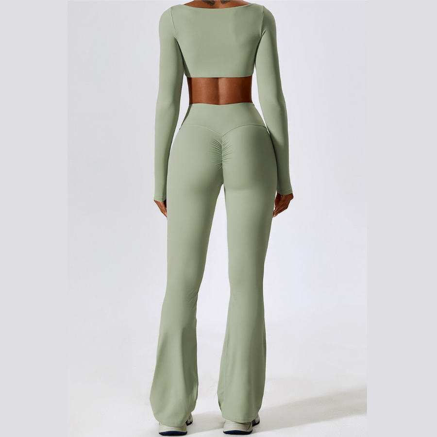 Long Sleeve Scrunch Flared Legging Set - Mint Green