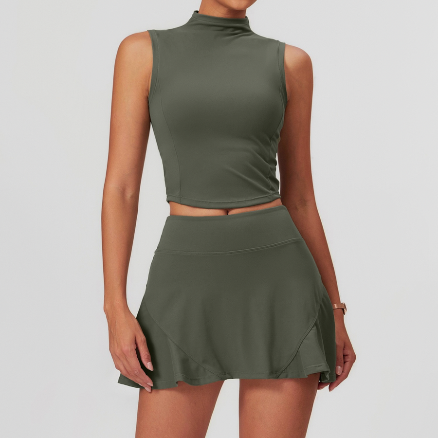 LILA Chic Vest Top Tennis Short Set - Olive