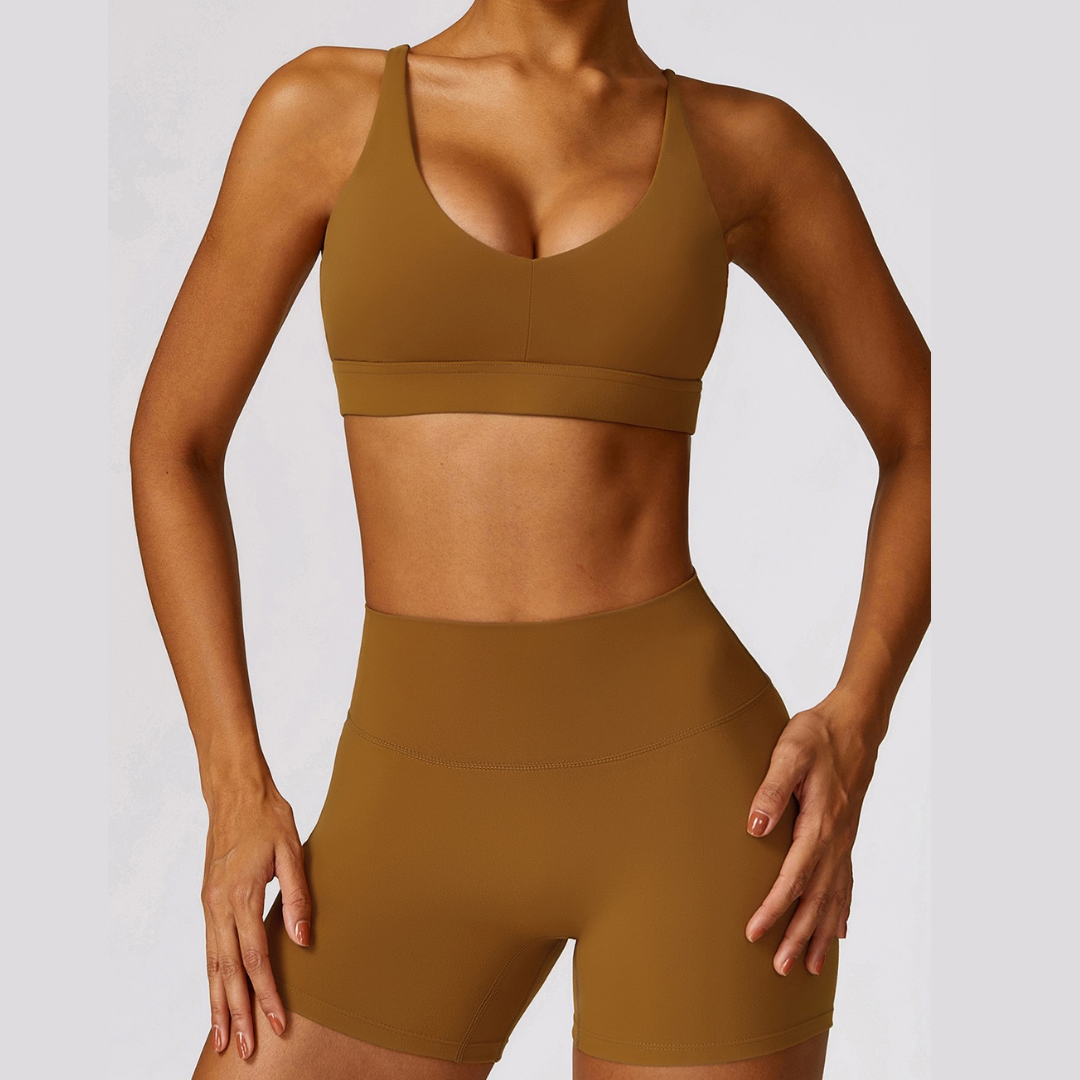 Stylish Back Premium Short Set - Caramel