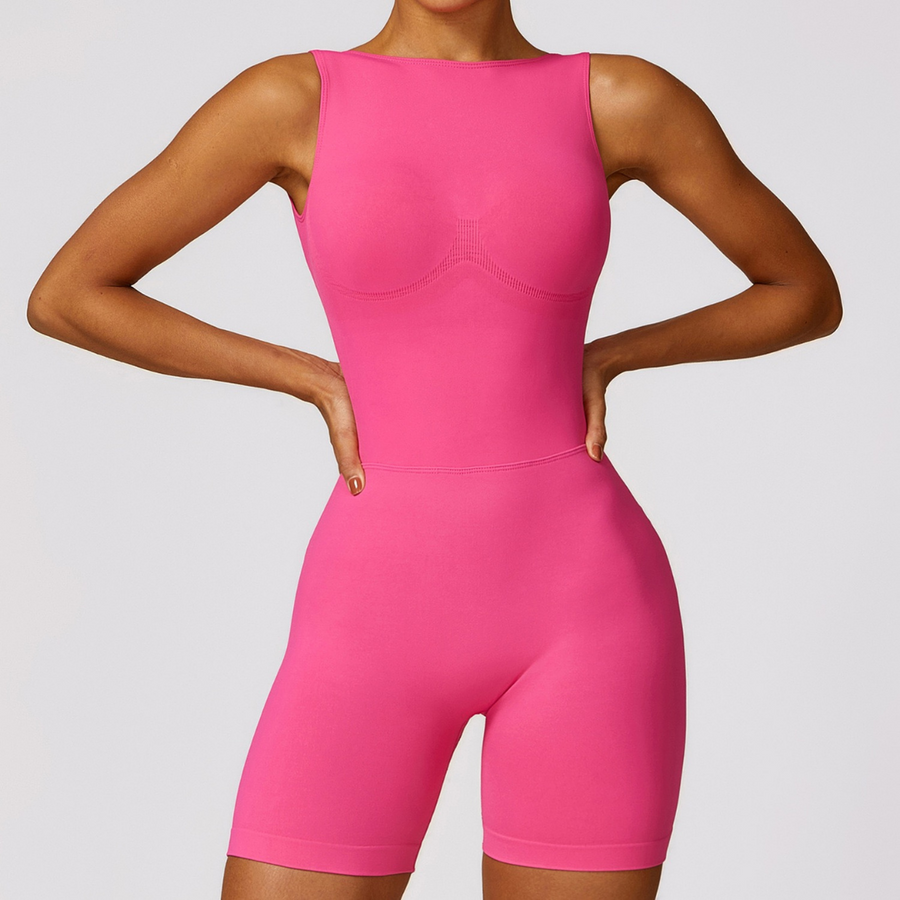 Seamless Deep-V Romper - Ροζ