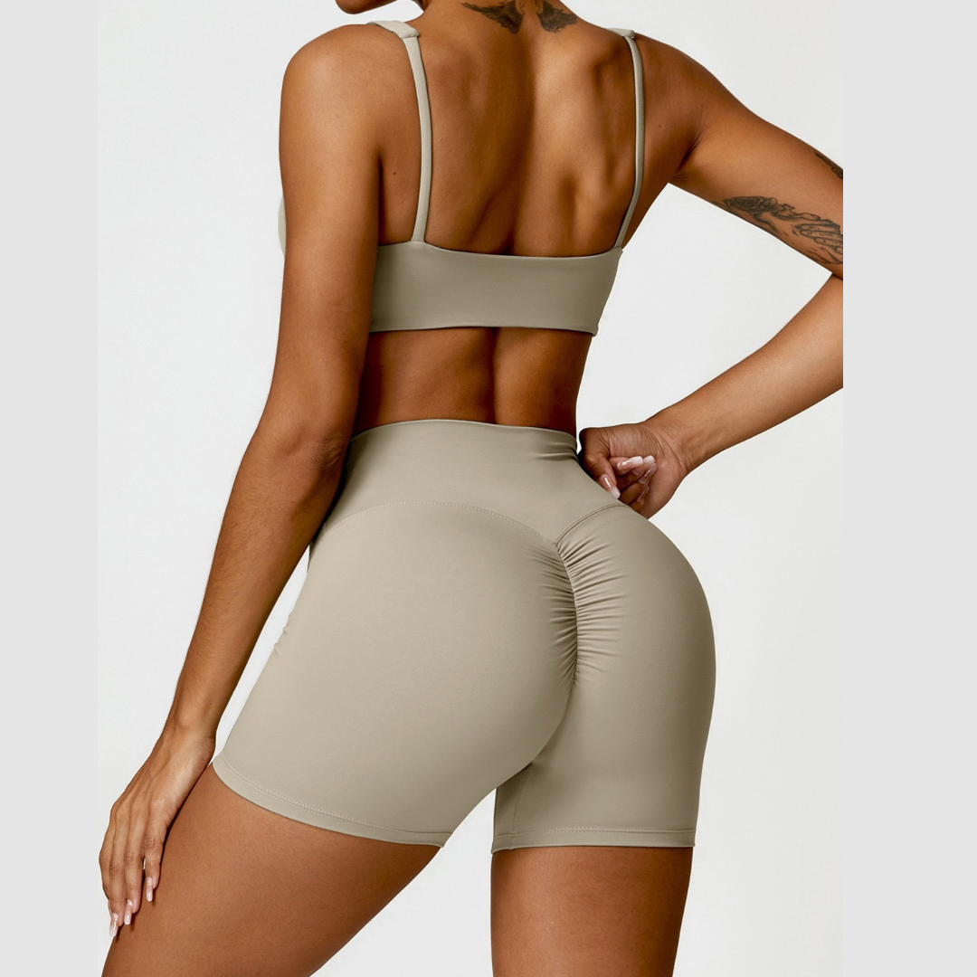 V-Top Scrunched Short Σετ - Τσιμέντο 