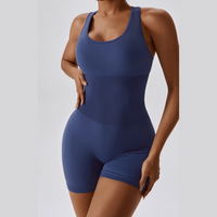 Summer Slim Waist Ribbed Romper - Dark Blue