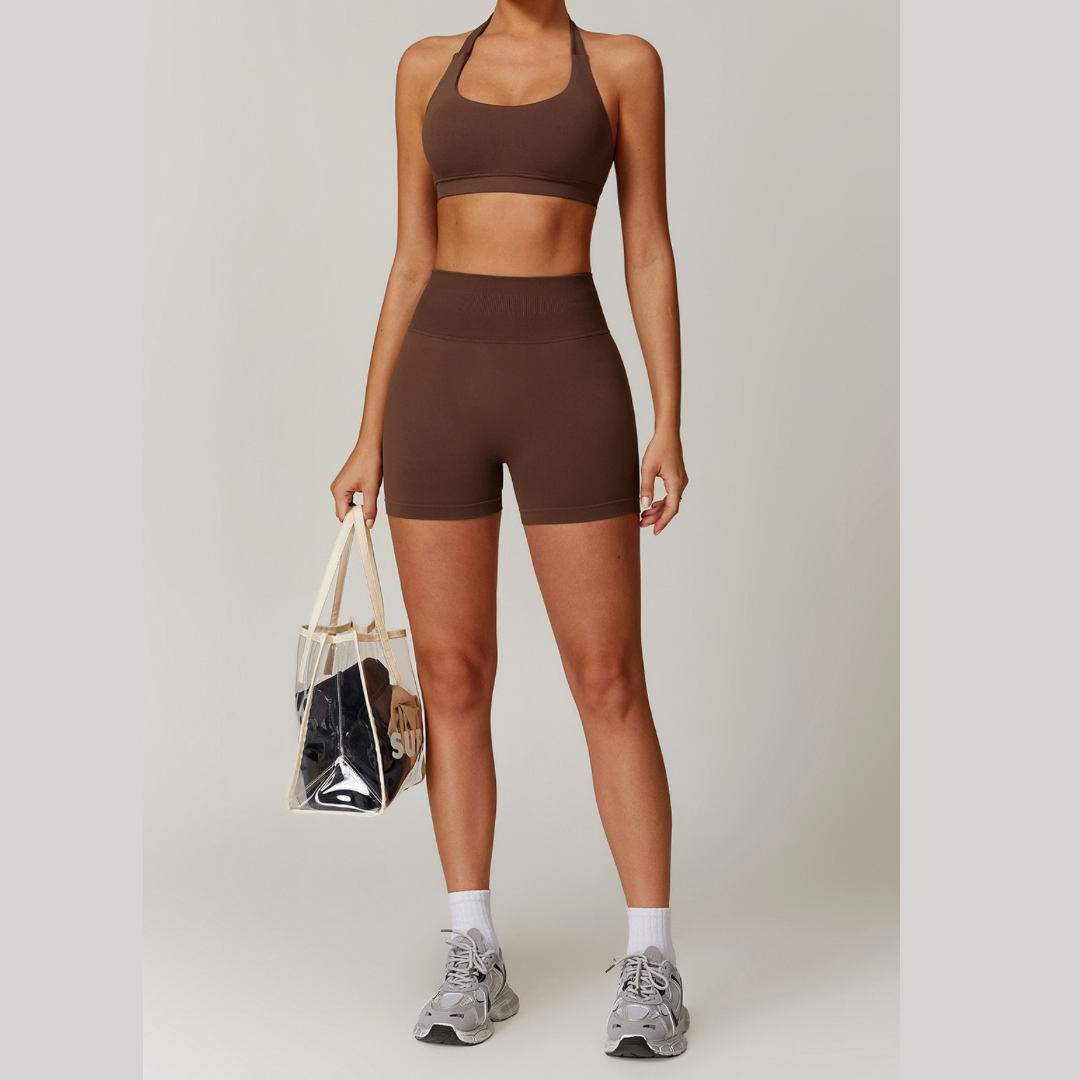 SANDY Backless Top Seamless Short Set - Coffee