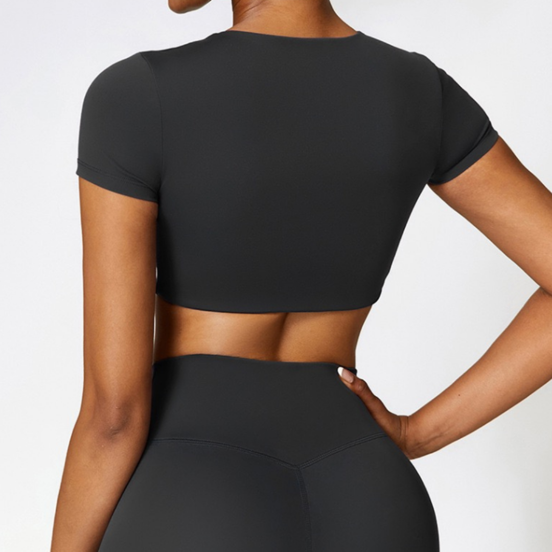 CHRISTIA Comfy Short Sleeve Crop Top - Black