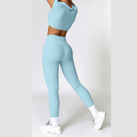 Comfy Short Sleeve Crop Top Legging Set - Sky Blue