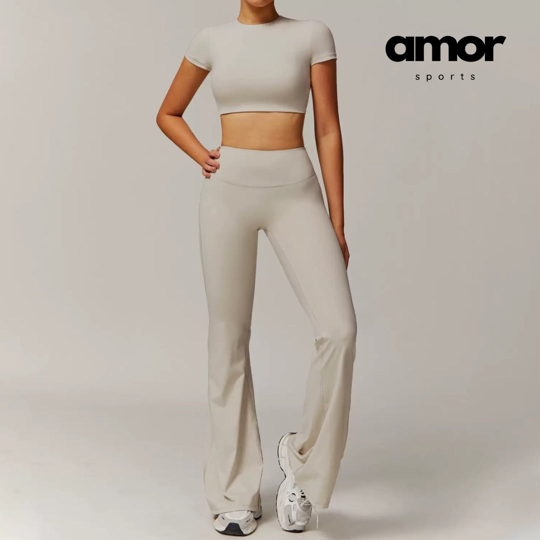 EVA Premium Short Sleeve Top Legging Set - Beige