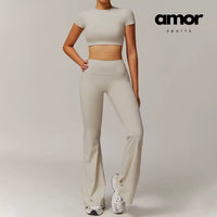 EVA Premium Short Sleeve Top Legging Set - Beige