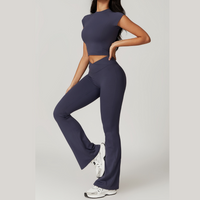 Sustainable Short Sleeve Flared Legging Set - Navy