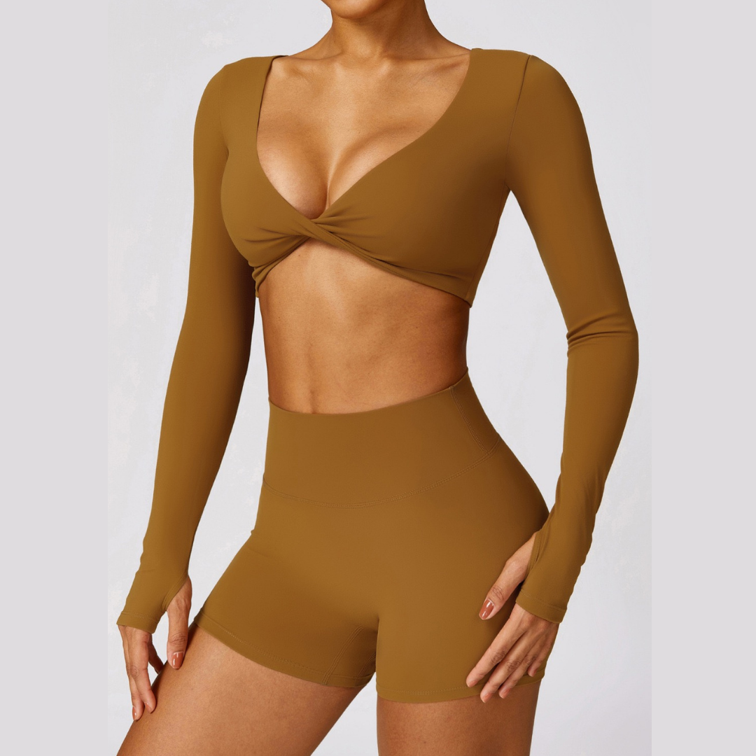 Long Sleeve Premium Short Set - Caramel