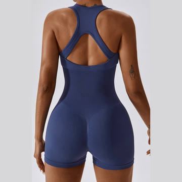 Summer Slim Waist Ribbed Romper - Dark Blue