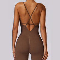 Slim Waist Backless Seamless Jumpsuit - Brown