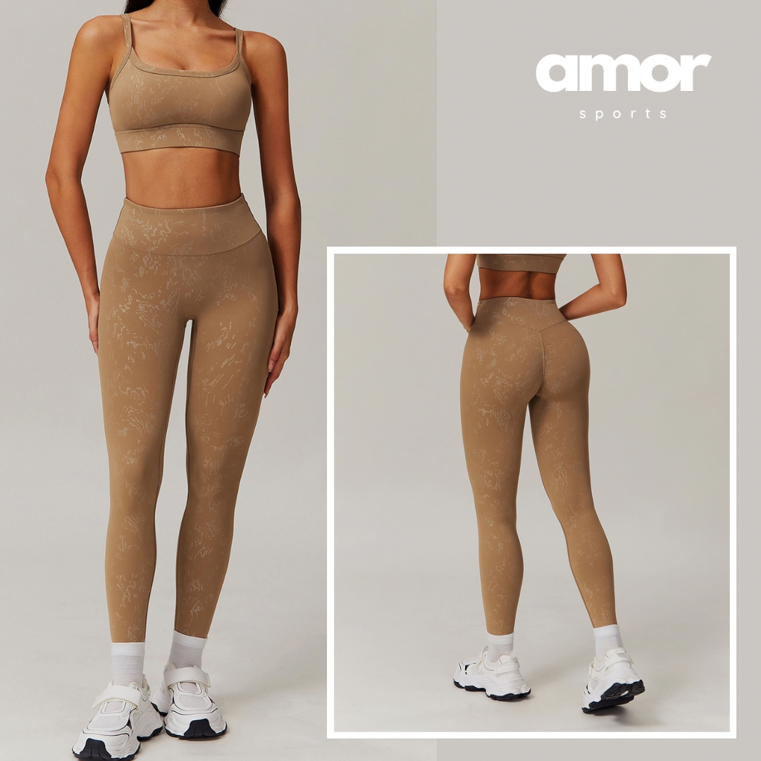 Elysian Glow Classic Crop Top Legging Set - Brown