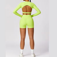 Elegant Long Sleeve Premium Short Set - Electric Yellow