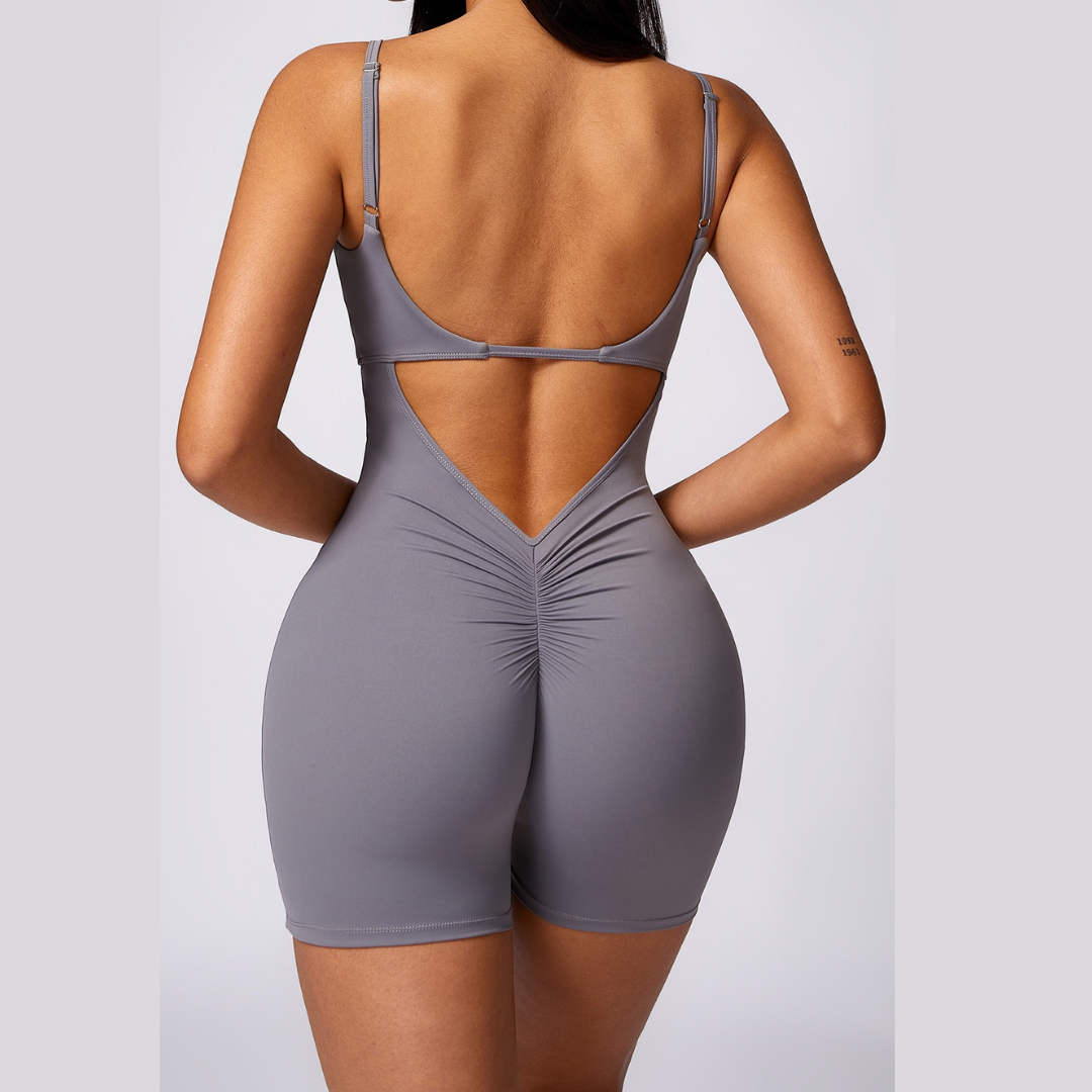 Deep V Scrunched Romper - Γκρι 