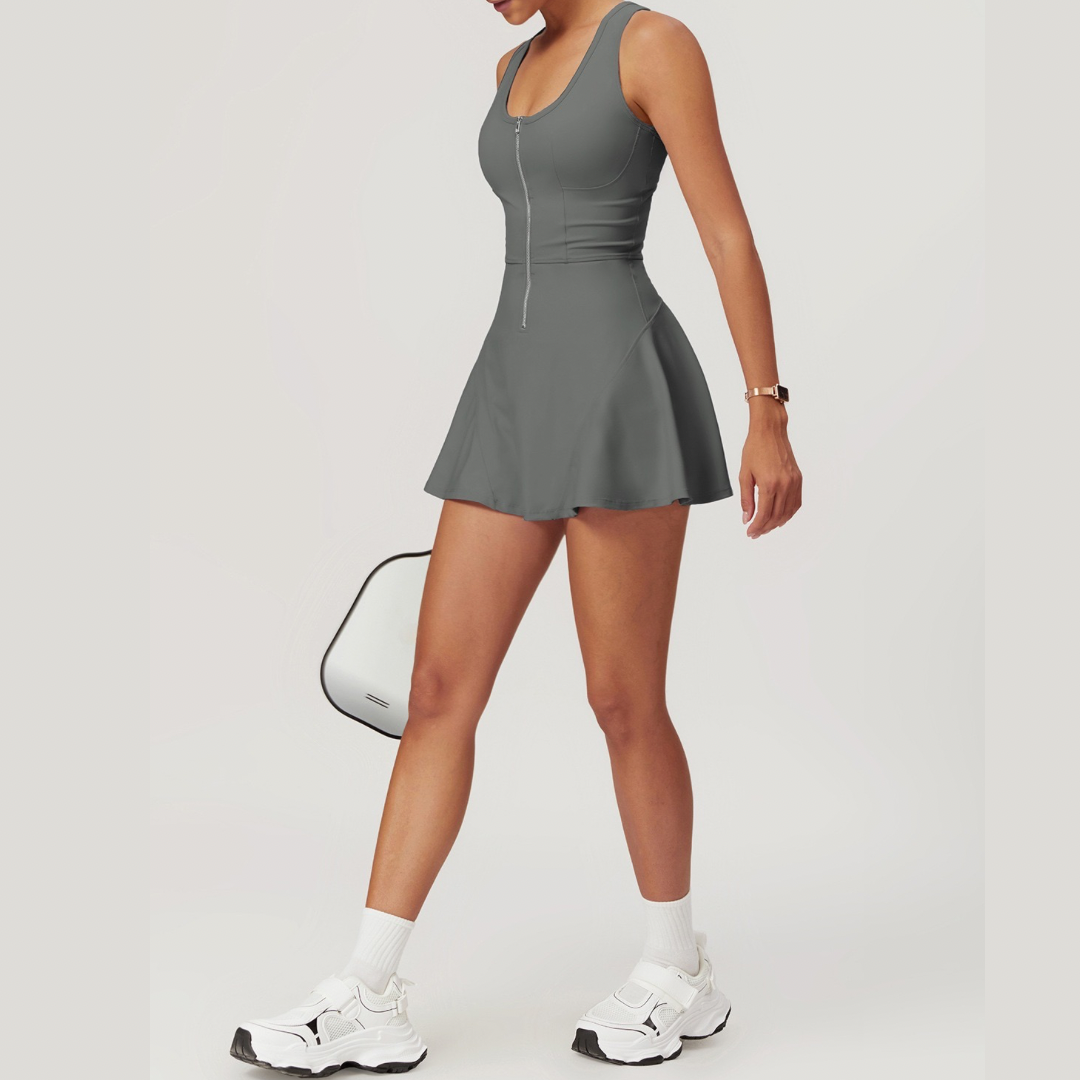 ANYA Tennis Zipped Stylish One Piece Sports Dress - Grey