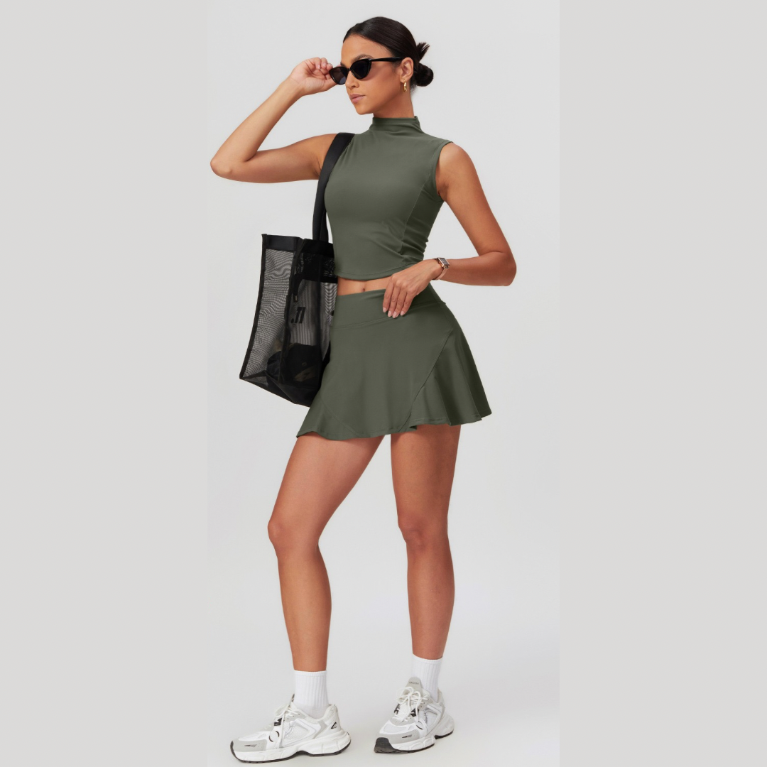 LILA Chic Vest Top Tennis Short Set - Olive