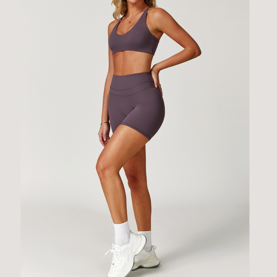 STELLA X-Back Crop Top Short Set - Foggy Purple