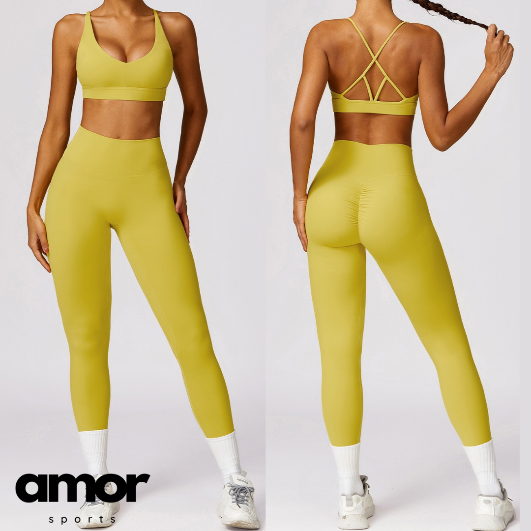 Stylish Back Premium Legging Set - Lemon Yellow