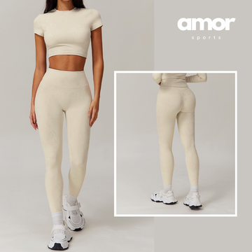 Elysian Glow Short Sleeve Legging Set - Apricot