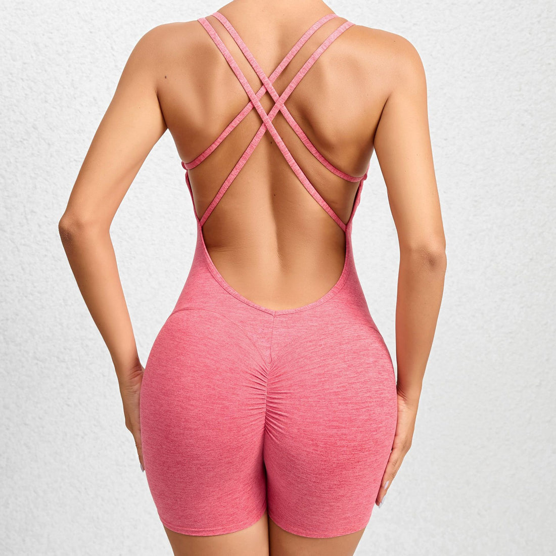 U-Neck Double X-Back Romper - Rose Pink