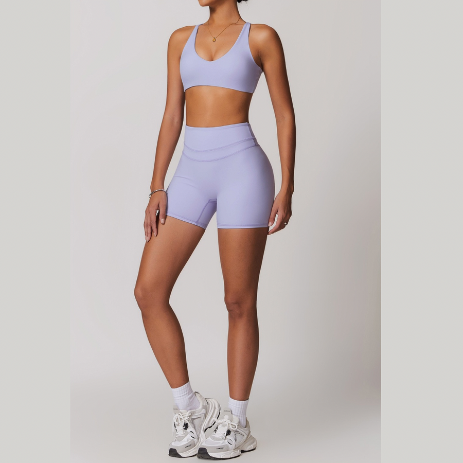 STELLA X-Back Crop Top Short Set - Lavender