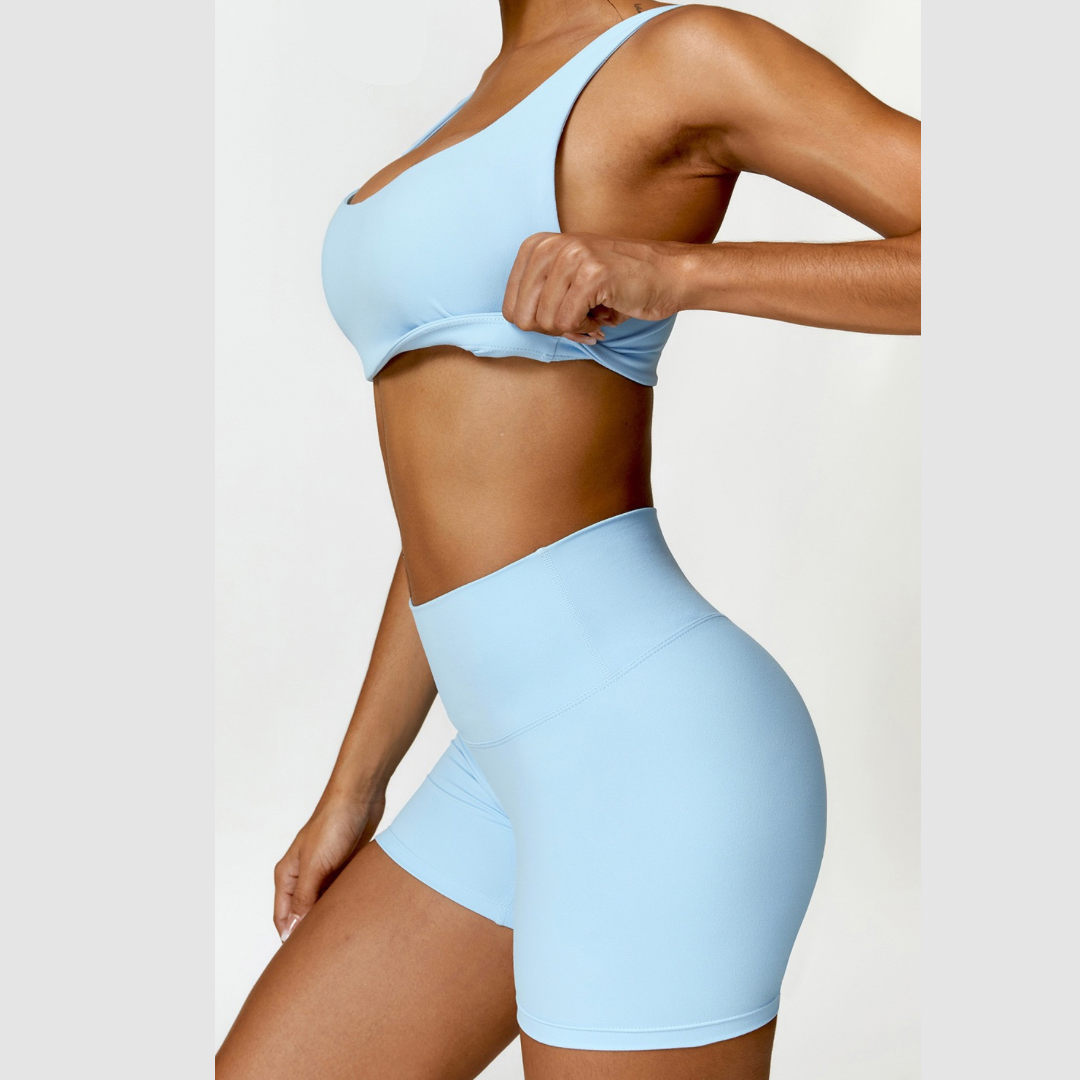 V-Top Scrunched Short Σετ - Μπλε 