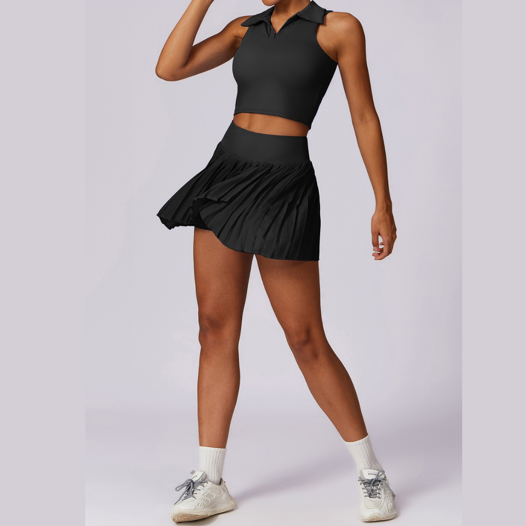 Vest Top Cute Tennis Set Set - Μαύρο 